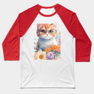 Cute Cat Wearing Glasses Baseball T-Shirt